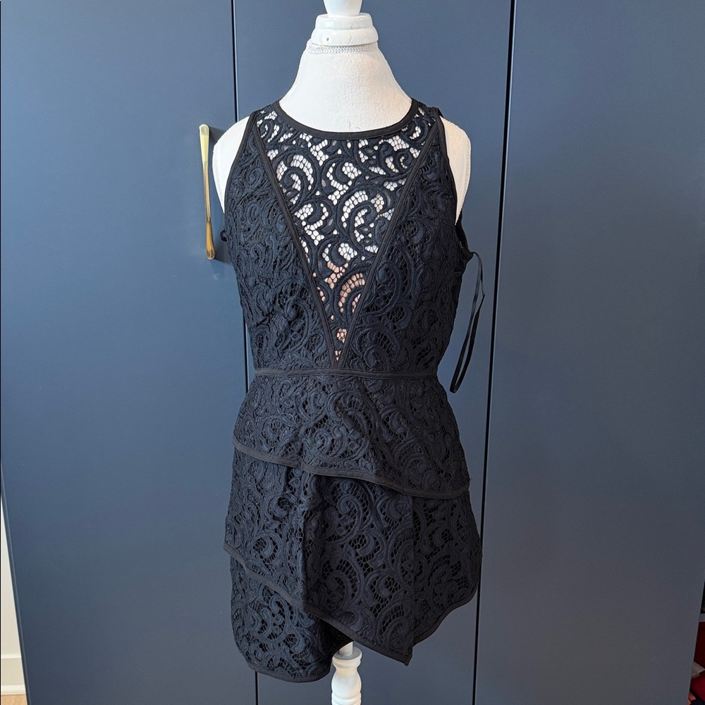 BCBGMaxAzria Black Asymmetrical Lace Dress